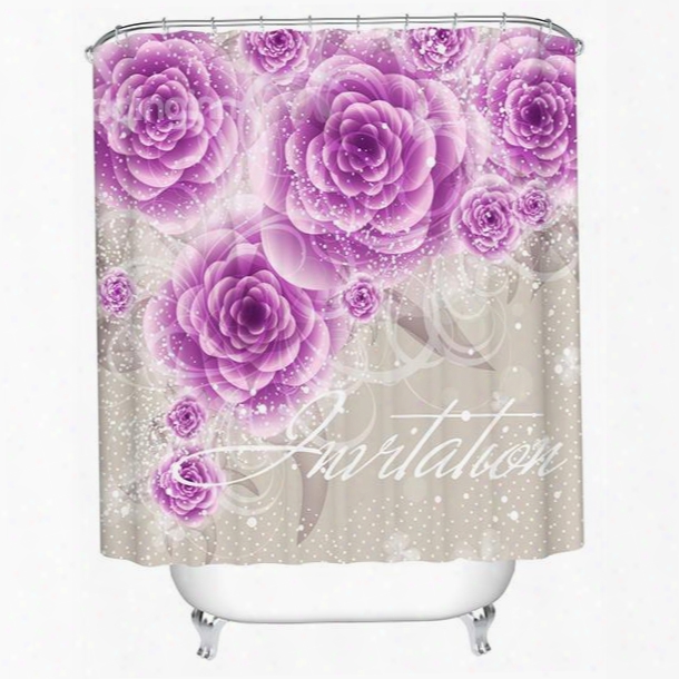 3d Waterproof Purple Roses Printed Polyester Shower Curtain