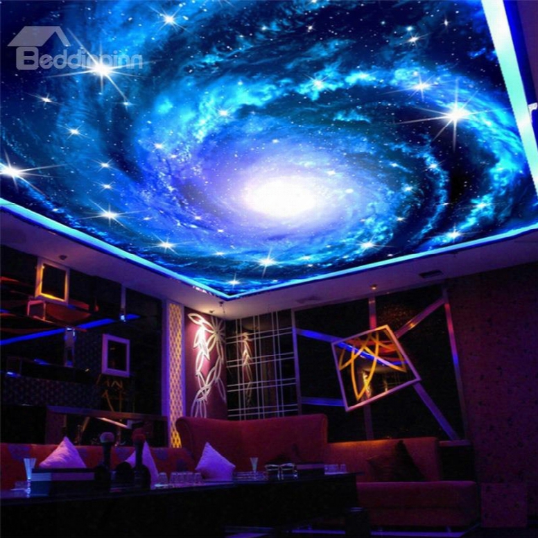 3d Whirlpool Galactic Sky Printed Pvc Waterproof Sturdy Eco-friendly Self-adhesive Ceiling Murals