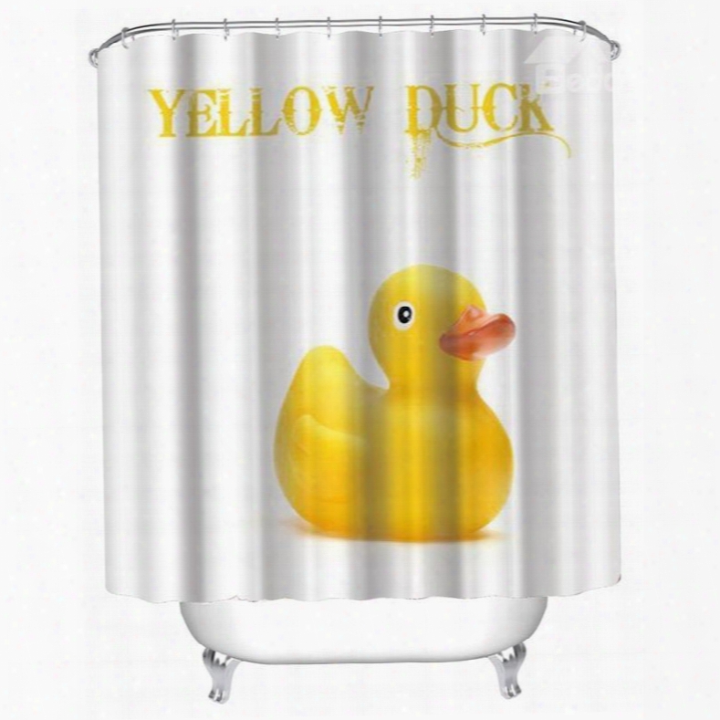 3d White Background With Yellow Duck Printed Polyyester Waterproof Antibacterial Eco-friendly Shower Curtain