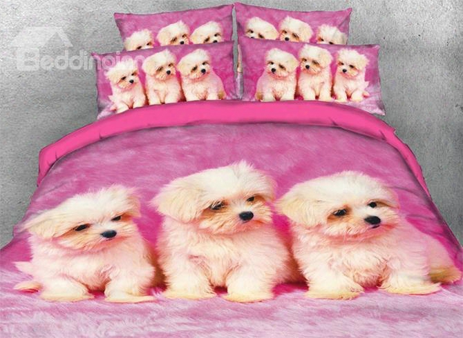 3d White Puppies Printed 4-piece Bedding Sets/duvet Covers