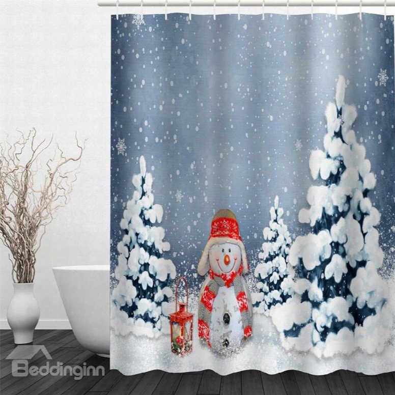 3d White Snow Snowman Printed Polyester Waterproof Antibacterial Eco-friendly Shower Curtain