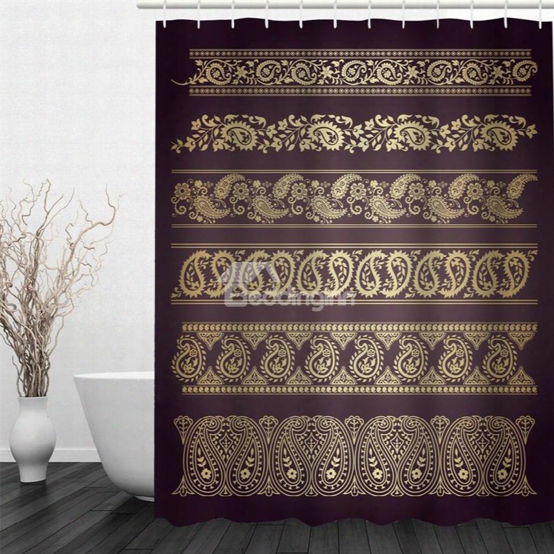 3d Yellow Floral Pattern Polyester Waterproof And Eco-friendly Brown Shower Curtain