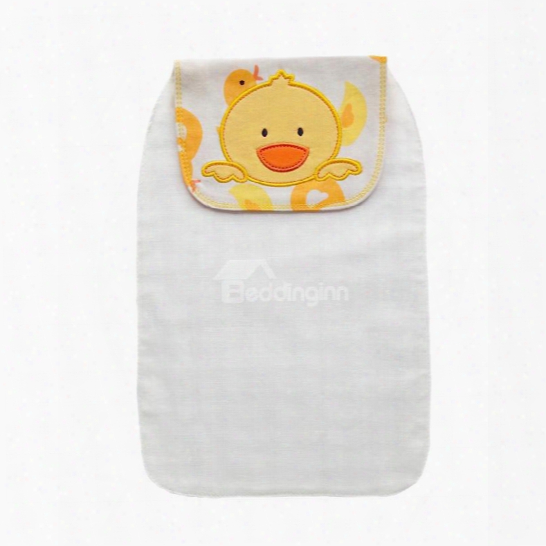 8*13in Yellow Chick Printed Cotton White Baby Sweatband/towel