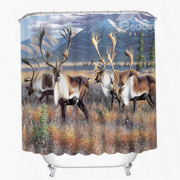 A Herd Of Milu Deer Print 3d Bathroom Shower Curtain