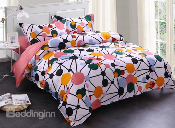 Adorila 60s Brocade Watermelon Red Spotted Flashbulb Printed 4-piece Cotton Bedding Sets