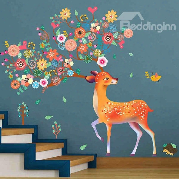 Amusing Floral Deer Pattern Home Decorative Wall Stickers