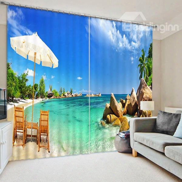Beautiful Beach Scenery Print 3d Blackout Curtain