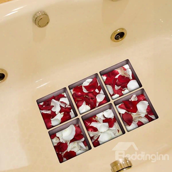 Beautiful Flower Red And White Petal 3d Bathtub Stickers