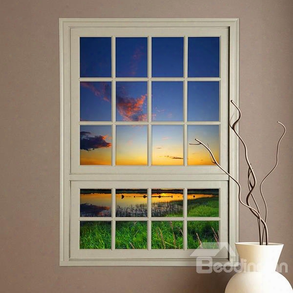 Beautiful Sunset In Coun Tryside Window View Removable 3d Wall Stickers