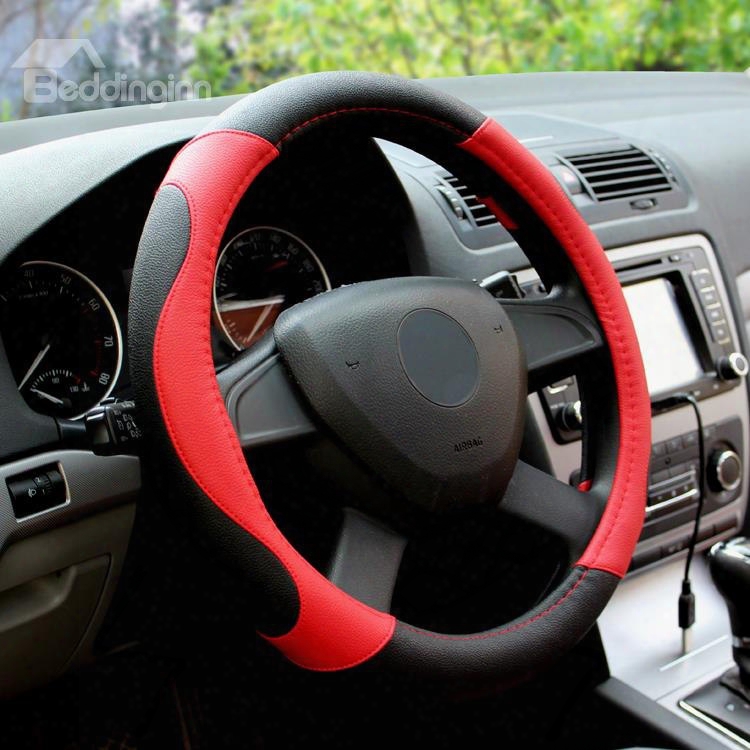 Black And Red Color Classic Match Durable Pu Leatherette Material Medium Steering Wheel Covers