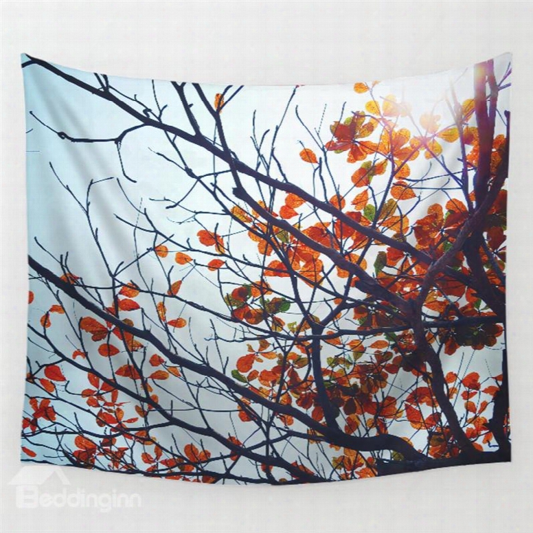 Branches And Small Red Leaves Pattern Decorative Hanging Wall Tapestry