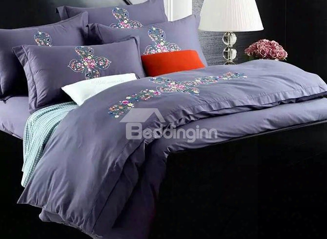 Chic Flower Rattan Design Purple 4-piece 100% Cotton Duvet Cover Sets