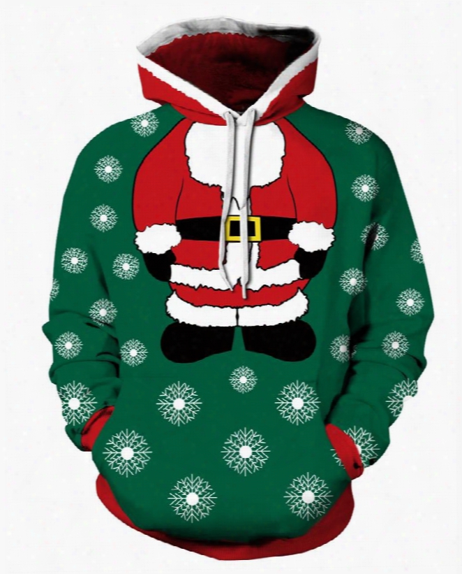 Christmas Santa And Snowflake Long Sleeve 3d Pattern Hoodie