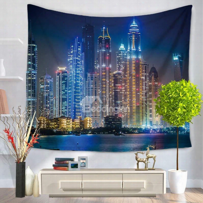 City Night Scene With Colorful Lights Decorative Hanging Wall Tapesstry