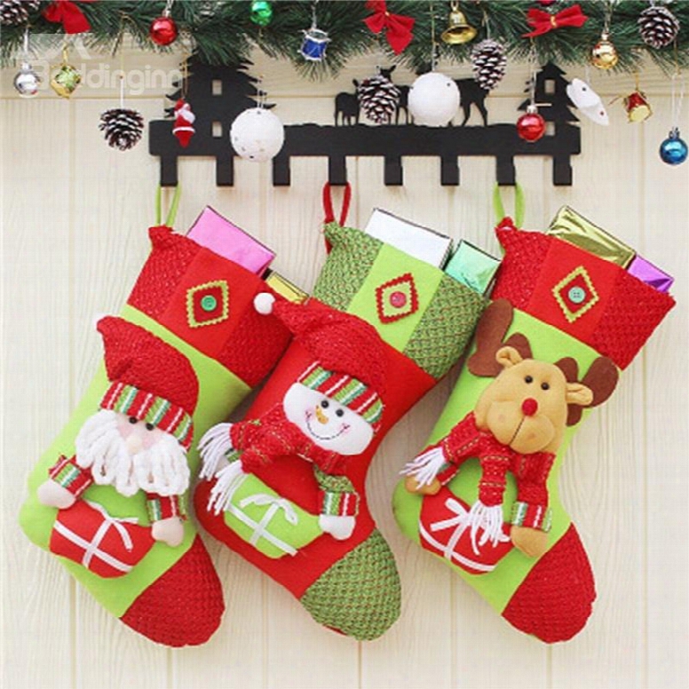 Clqssic Non-woven Fabric And Wool Green Annd Rred Christmas Stocking