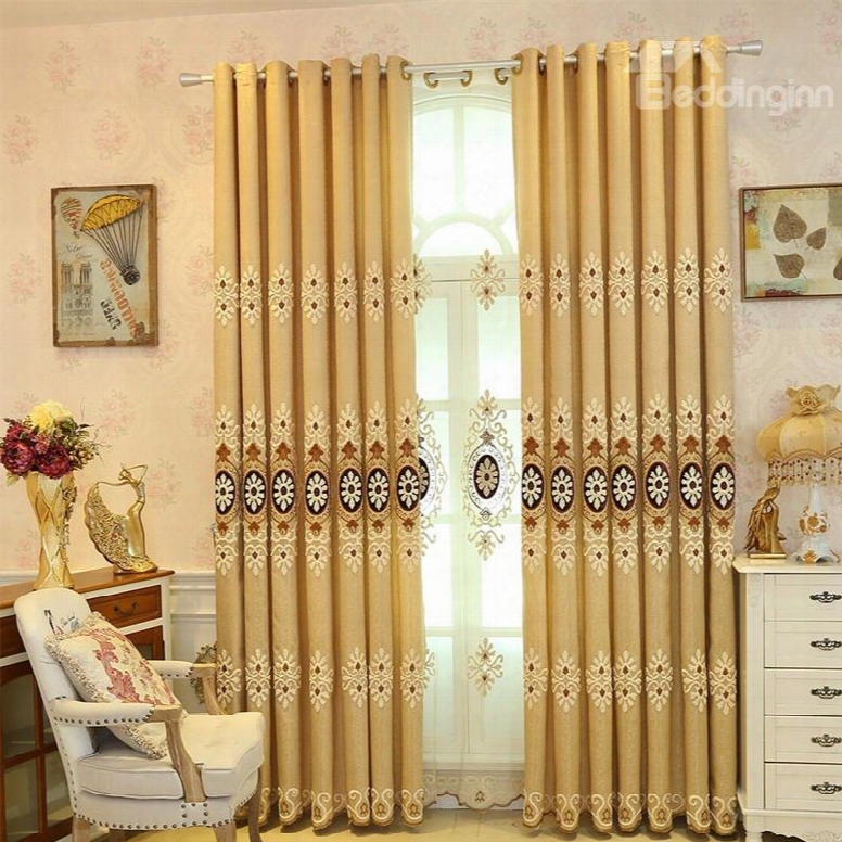Classical Embroidered Damask Pattern Blackout Custom Grommet Top Curtain