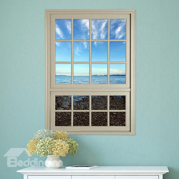 Coastal Beach And Sea Window View Removable 3d Wall Stickers