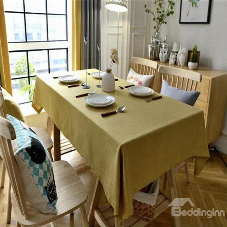 Concise And Modern Solid Yellow Color Cotton Materials Home And Restaurant Table Cloth