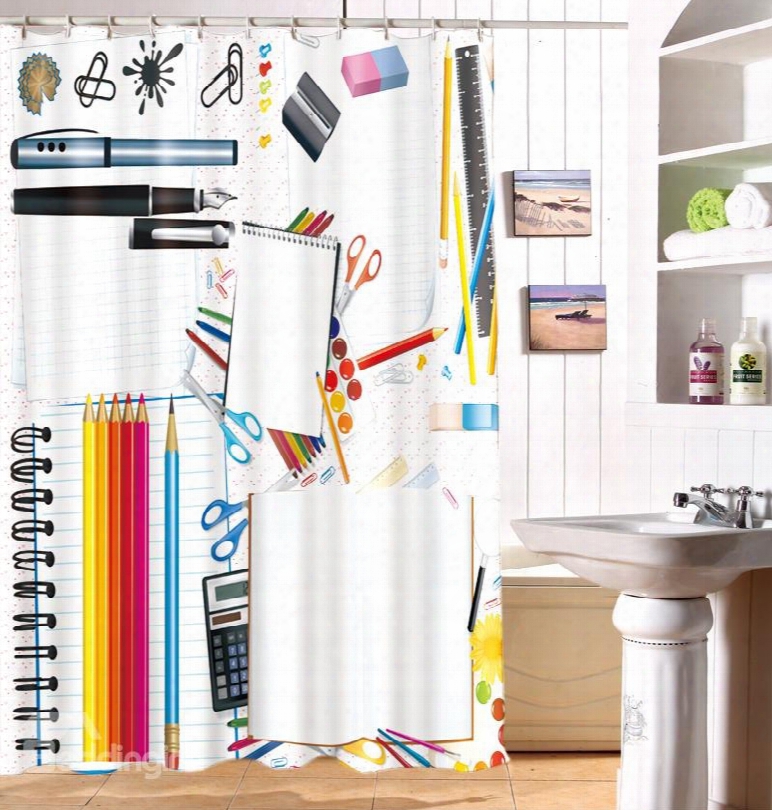 Concise Lovely School Stationery Pattern 3d Shower Curtain