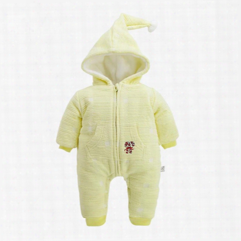 Cotton And Velvet Simple Style Ye Llow Baby Sleeping Bag/jumpsuit
