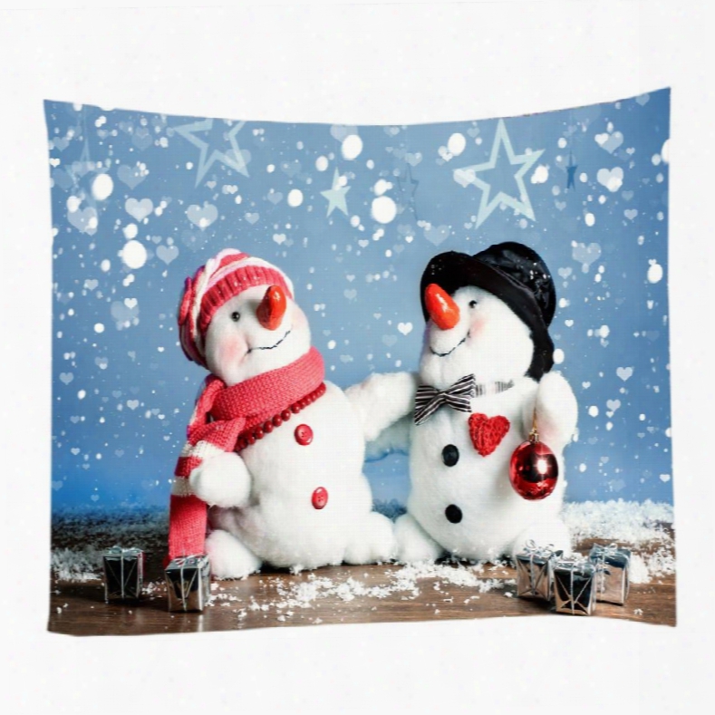 Couple Snowman Celebrating Christmas Pattern Decorative Hanging Wall Tapestry