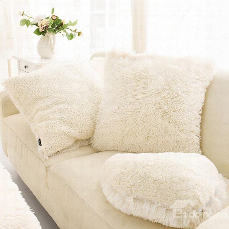 Creamy White Square One Piece Decorative Fluffy Throw Pillows