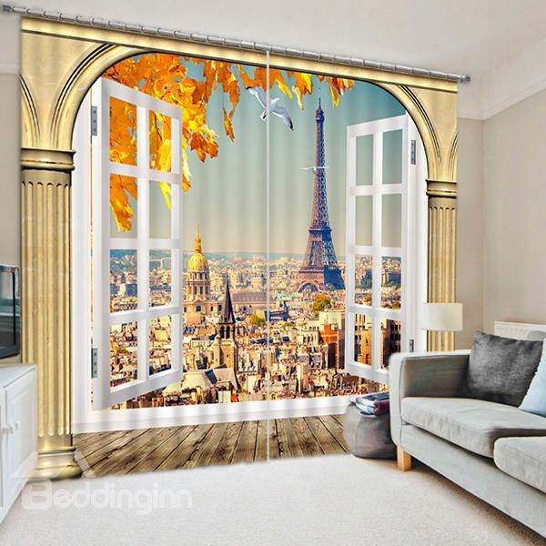 Creative And Grand Eiffel Tower Scenery Printed Decorative Custom 3d Curtain