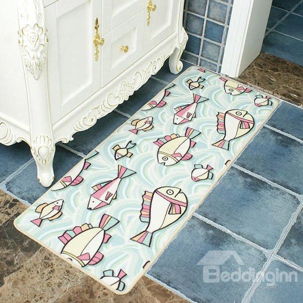 Creative Cartoon Fish Pattern Bathroom Kitchen Anti-slipping Doormat