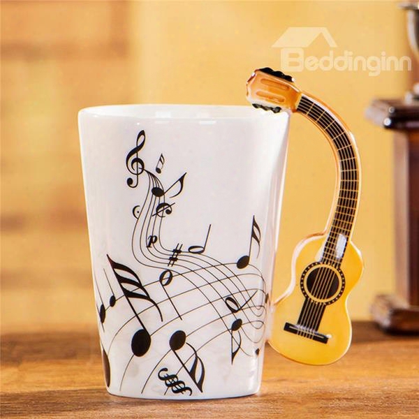Creative Musical Theme Guitar Design Handle Ceramic Coffee Mug