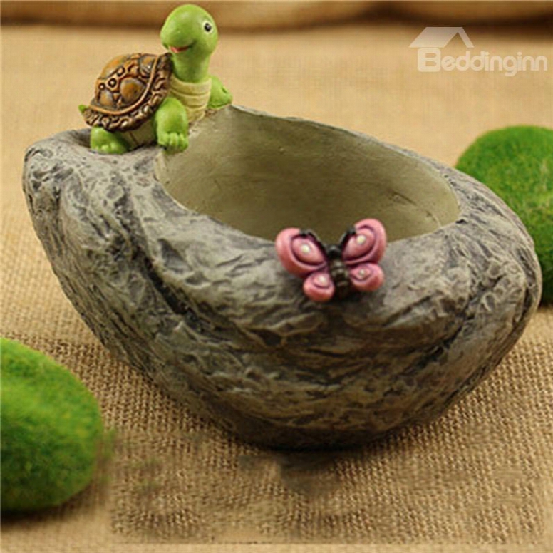 Creative Stone Imitation Lovely Turtle And Butterflies Succulent Pots