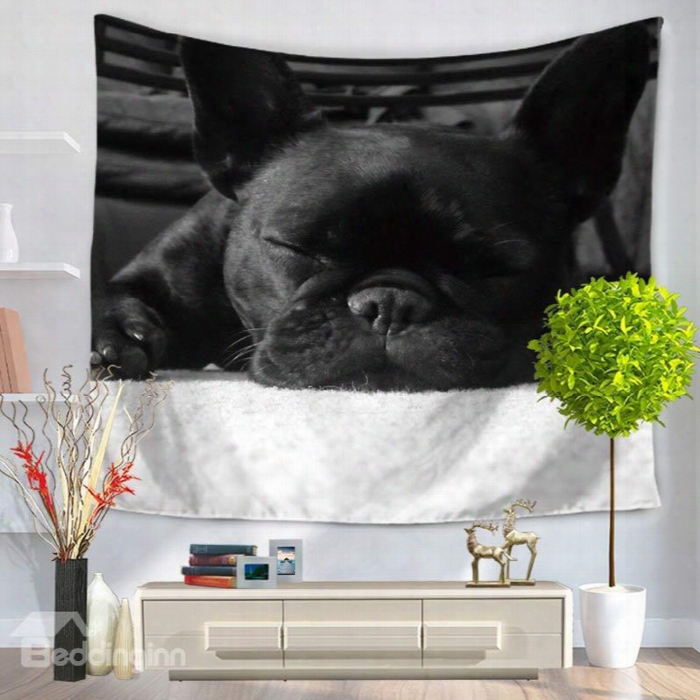 Cute Black Bulldog Sleeping Pattern Deco Rative Hanging Wall Tapestry