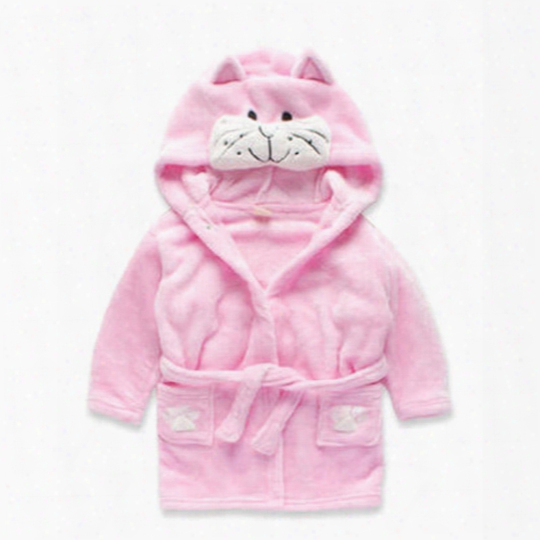 Cute Cat Shaped Polyester Pink 1-piece Kids Robe