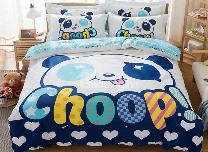 Cute Panda Printed Cotton White And Blue Kids Duvet Covers/bedding Sets