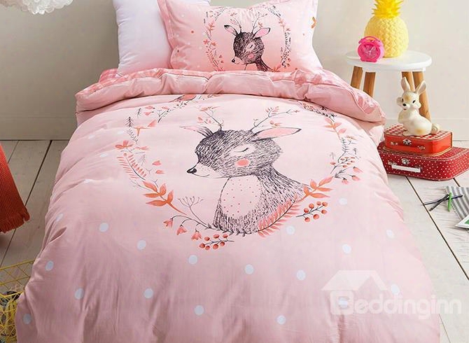 Deer Pattern Purified Cotton Princess Style 3-piece Kids Duvet Covers/bedding Sets