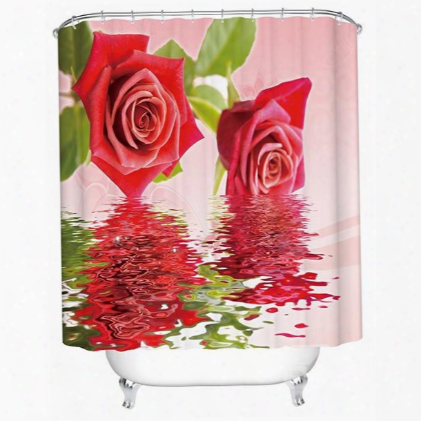 Delicate Charming Red Rose In The Water 3d Shower Curtain