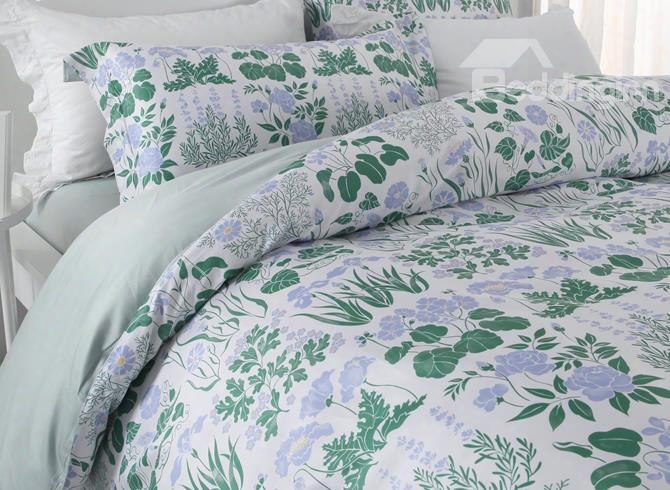 Designer 60s Brocade Spring Green Buds Pattern Pastoral Style 4-piece Cotton Bedding Sets