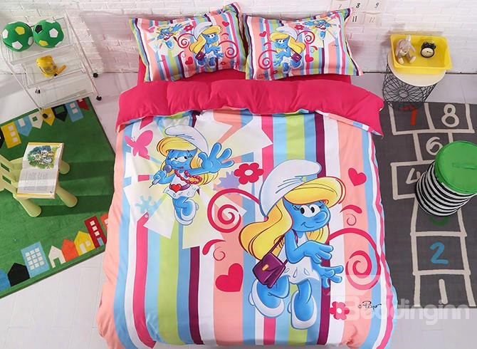 Dreamy Smurfette Singer And Colorful Stripes 4-piece Bedding Sets/duvet Covers