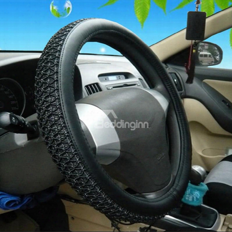 Durable Pvc Leather And  Ice Silk Material Mixing Classic Business Design Car Steering Wheel Cover