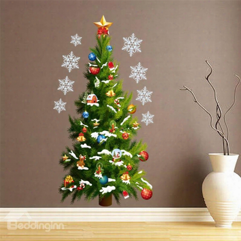 Durable Waterproof Christmas Tree Pvc Green Kids Room Wall Stickers