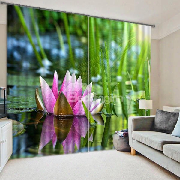 Elegant Blossominv Lotus Printing 3d Blackout Curtain