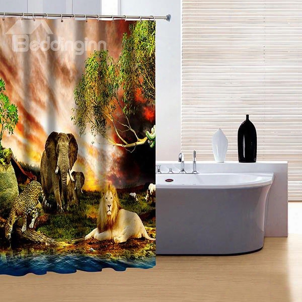 Elegant Lion Leopard And Elephant Print 3d Shower Curtain