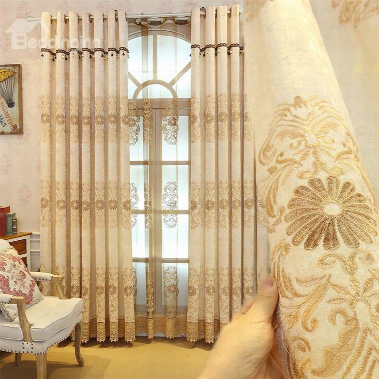 European And Elegant Style Chenille Decorative Custom Living Room Grommet Top Curtain