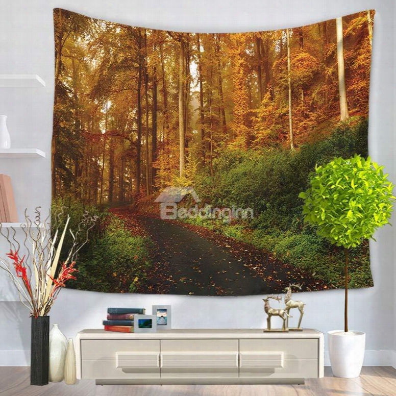 Fall Road And Foliage Nature Yellow Forest Pattern Decorative Hanging Wall Tapestry