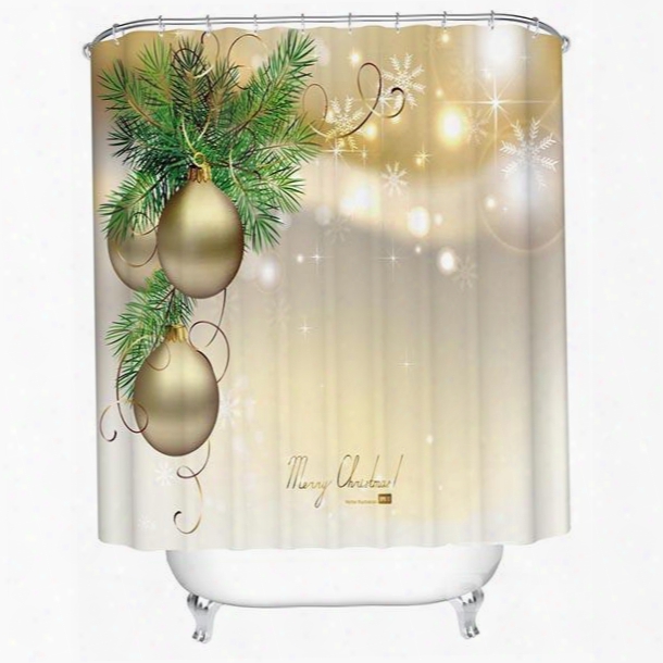 Fancy Concise Christmas Tree And Golden Baubles 3d Shower Curtain