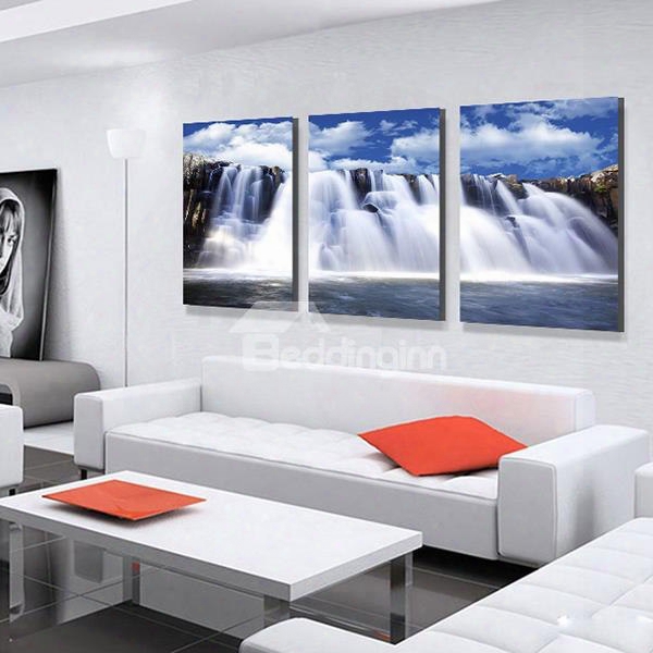 Fantastic Waterfalls Falling Off Cliffs 3-panel Canvas Wall Art Prints