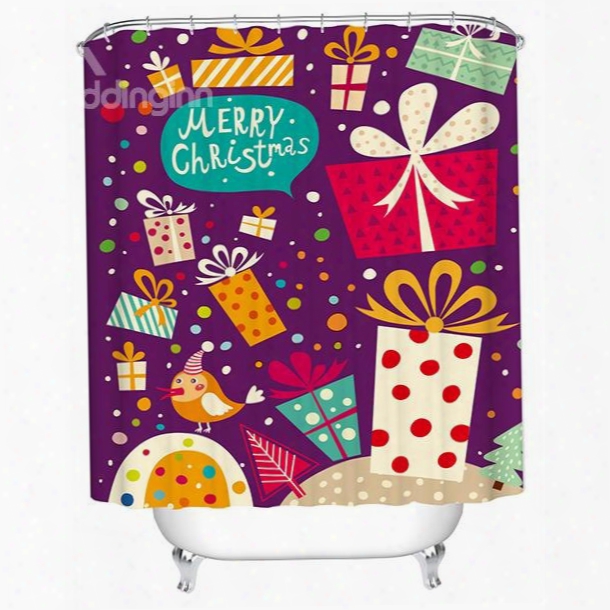 Fashiion Vivid Colorful Christmas Presents Printing 3d Shower Curtain