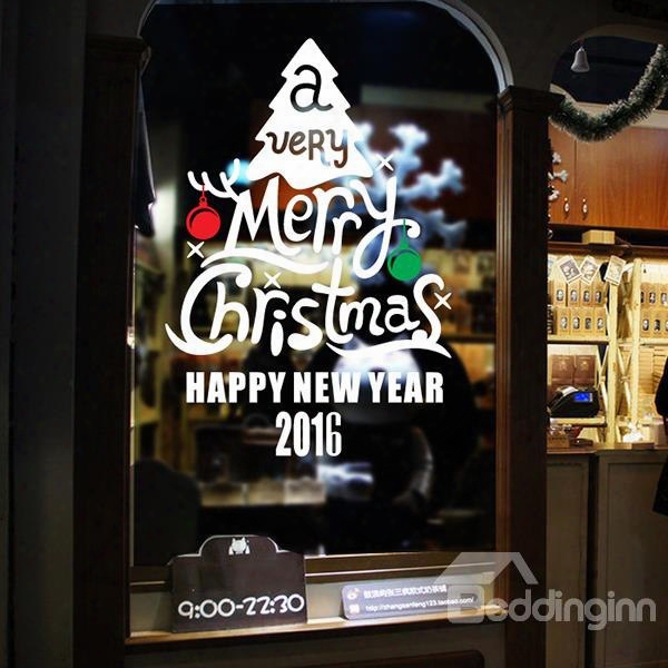 Festival Merry Christmas And Happy Just Discovered Year Letters Window Deccoration Removable Wall Sticker