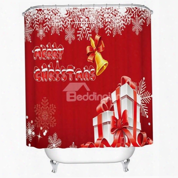 Festive Red Christmas Bell And Presents Printing 3d Shower Curtain