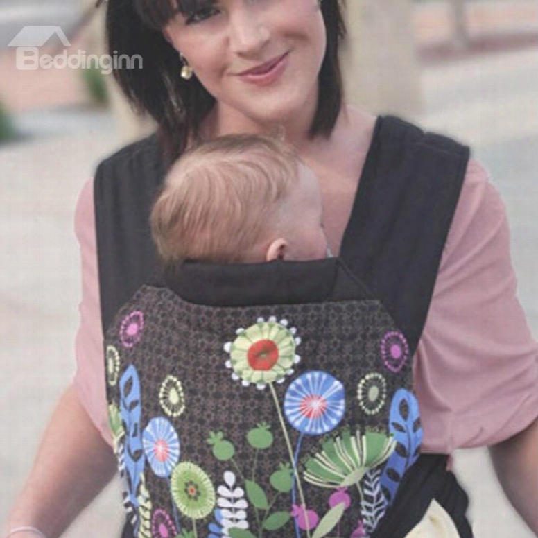 Flowers Pattern Simple Style Cotton Brown Baby Carrier