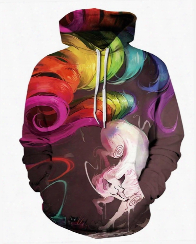 Fox Colorful Tails Long Sleeve 3d Pattern Hoodie